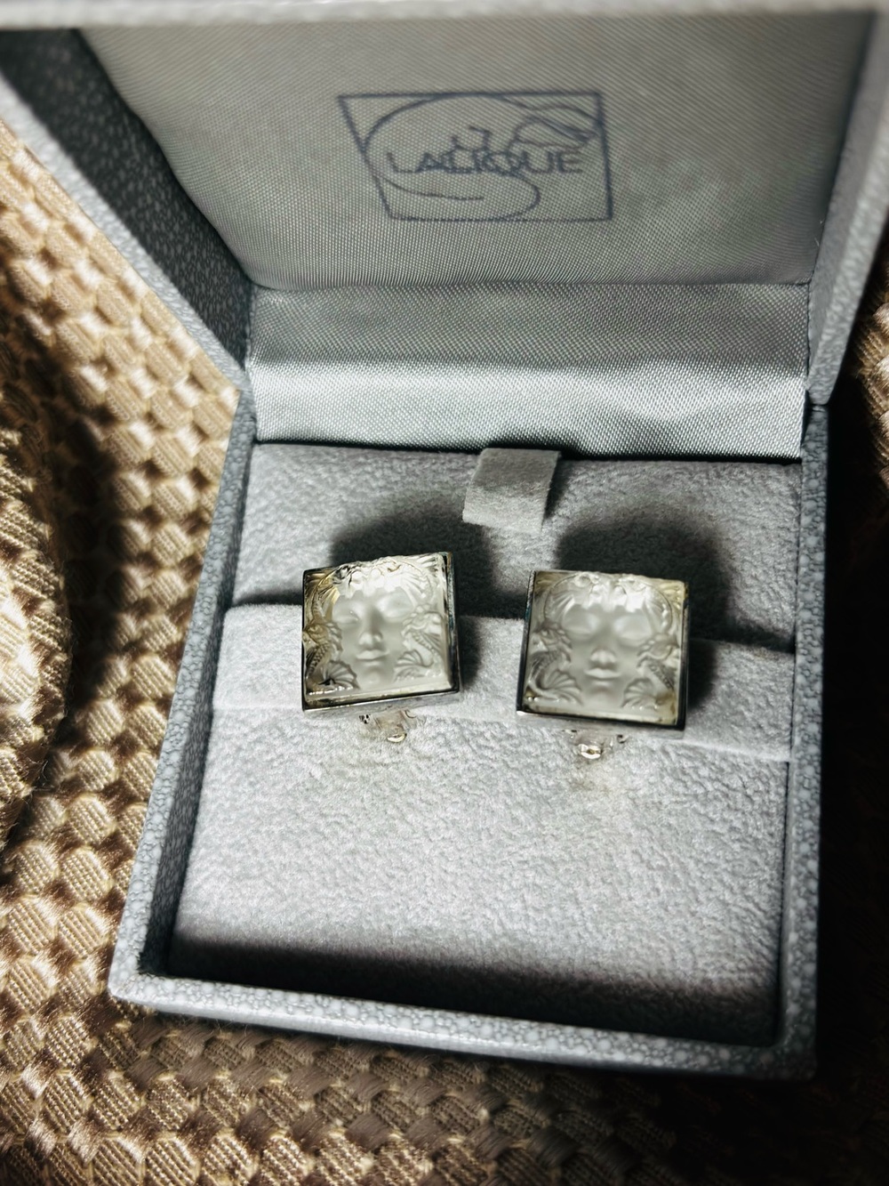 Lalique “Masque de Femme” Clip On Earrings in 925 Silver